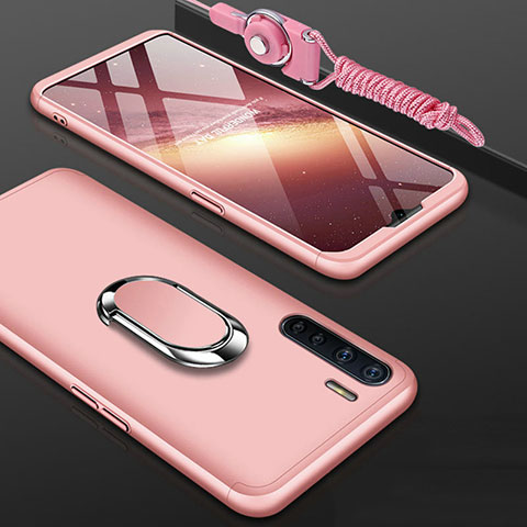 Coque Plastique Mat Protection Integrale 360 Degres Avant et Arriere Etui Housse avec Support Bague Anneau pour Oppo A91 Or Rose