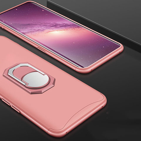 Coque Plastique Mat Protection Integrale 360 Degres Avant et Arriere Etui Housse avec Support Bague Anneau pour Oppo Find X Or Rose