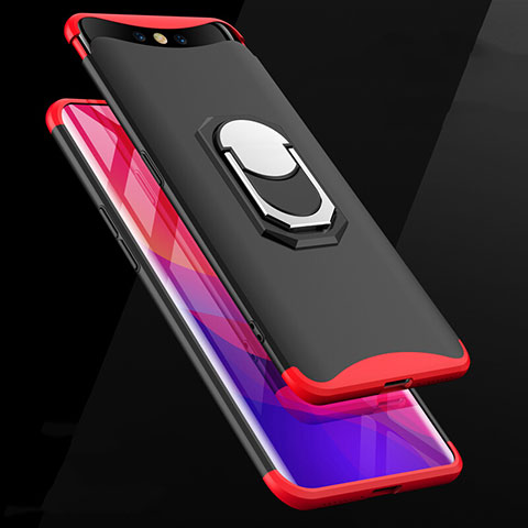 Coque Plastique Mat Protection Integrale 360 Degres Avant et Arriere Etui Housse avec Support Bague Anneau pour Oppo Find X Rouge et Noir