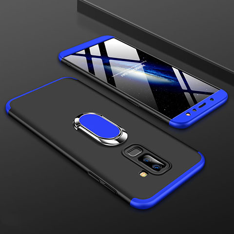 Coque Plastique Mat Protection Integrale 360 Degres Avant et Arriere Etui Housse avec Support Bague Anneau pour Samsung Galaxy A6 Plus (2018) Bleu et Noir