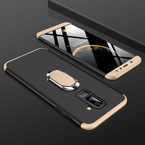 Coque Plastique Mat Protection Integrale 360 Degres Avant et Arriere Etui Housse avec Support Bague Anneau pour Samsung Galaxy A6 Plus (2018) Or et Noir