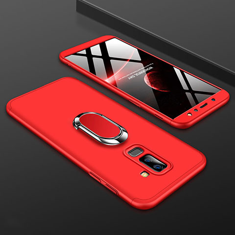 Coque Plastique Mat Protection Integrale 360 Degres Avant et Arriere Etui Housse avec Support Bague Anneau pour Samsung Galaxy A6 Plus (2018) Rouge