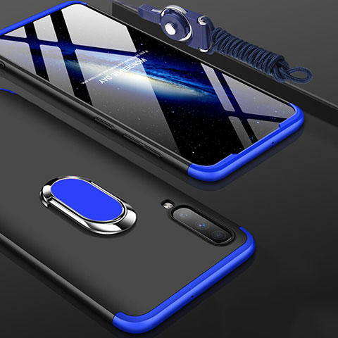 Coque Plastique Mat Protection Integrale 360 Degres Avant et Arriere Etui Housse avec Support Bague Anneau pour Samsung Galaxy A70S Bleu et Noir