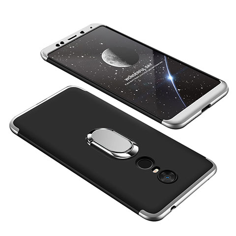 Coque Plastique Mat Protection Integrale 360 Degres Avant et Arriere Etui Housse avec Support Bague Anneau pour Xiaomi Redmi Note 5 Indian Version Argent