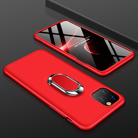 Coque Plastique Mat Protection Integrale 360 Degres Avant et Arriere Etui Housse avec Support Bague Anneau R01 pour Apple iPhone 11 Pro Max Rouge