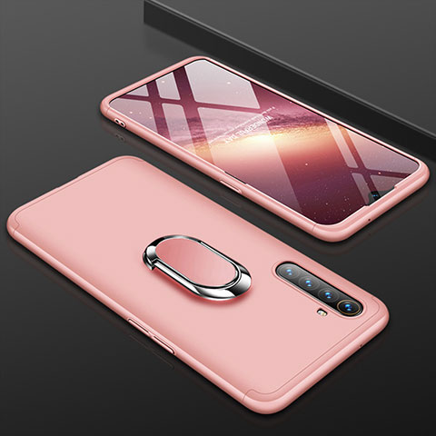 Coque Plastique Mat Protection Integrale 360 Degres Avant et Arriere Etui Housse avec Support Bague Anneau R01 pour Oppo K5 Or Rose