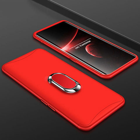 Coque Plastique Mat Protection Integrale 360 Degres Avant et Arriere Etui Housse avec Support Bague Anneau S01 pour Oppo Find X Rouge