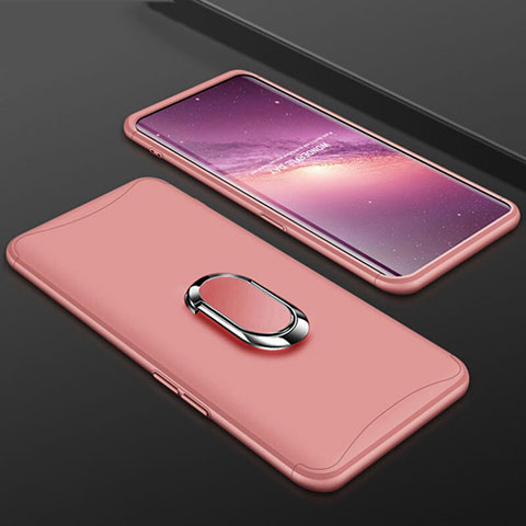 Coque Plastique Mat Protection Integrale 360 Degres Avant et Arriere Etui Housse avec Support Bague Anneau S01 pour Oppo Find X Super Flash Edition Or Rose