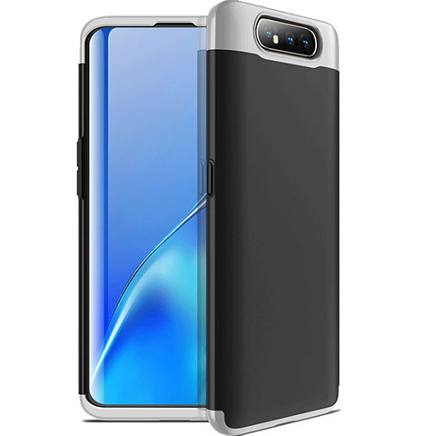 Coque Plastique Mat Protection Integrale 360 Degres Avant et Arriere Etui Housse C01 pour Samsung Galaxy A80 Argent et Noir