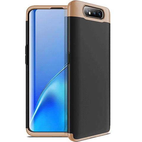 Coque Plastique Mat Protection Integrale 360 Degres Avant et Arriere Etui Housse C01 pour Samsung Galaxy A90 4G Or et Noir