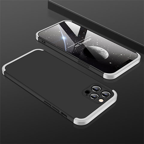 Coque Plastique Mat Protection Integrale 360 Degres Avant et Arriere Etui Housse M01 pour Apple iPhone 12 Pro Argent et Noir