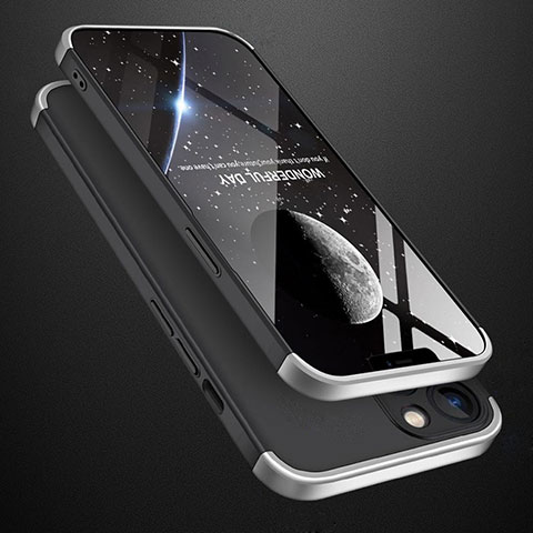 Coque Plastique Mat Protection Integrale 360 Degres Avant et Arriere Etui Housse M01 pour Apple iPhone 13 Argent et Noir