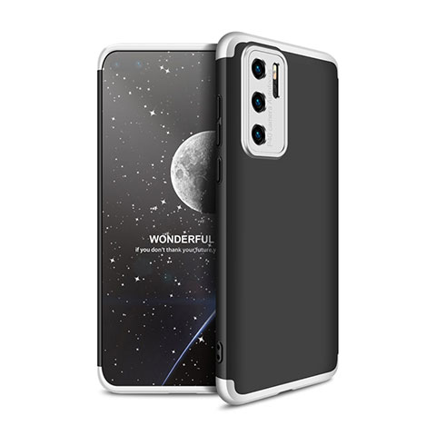 Coque Plastique Mat Protection Integrale 360 Degres Avant et Arriere Etui Housse M01 pour Huawei P40 Argent et Noir