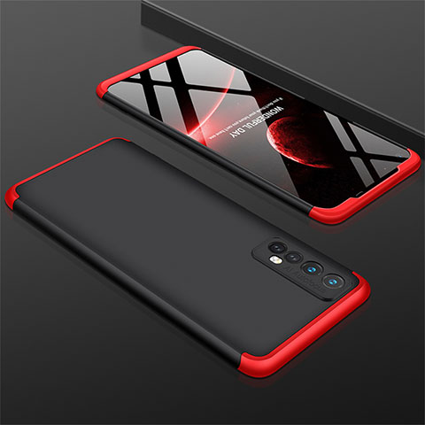 Coque Plastique Mat Protection Integrale 360 Degres Avant et Arriere Etui Housse M01 pour Realme 7 Rouge et Noir