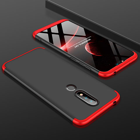 Coque Plastique Mat Protection Integrale 360 Degres Avant et Arriere Etui Housse P01 pour Nokia 6.1 Plus Rouge et Noir