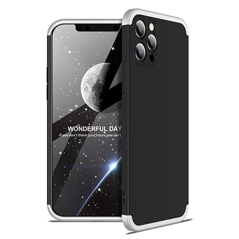 Coque Plastique Mat Protection Integrale 360 Degres Avant et Arriere Etui Housse pour Apple iPhone 12 Pro Max Argent et Noir