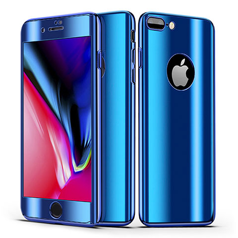 Coque Plastique Mat Protection Integrale 360 Degres Avant et Arriere Etui Housse pour Apple iPhone 8 Plus Bleu