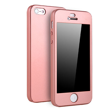 Coque Plastique Mat Protection Integrale 360 Degres Avant et Arriere Etui Housse pour Apple iPhone SE Or Rose