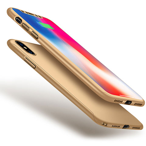 Coque Plastique Mat Protection Integrale 360 Degres Avant et Arriere Etui Housse pour Apple iPhone Xs Max Or