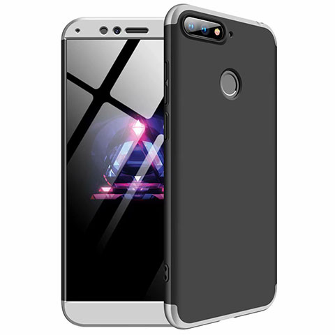 Coque Plastique Mat Protection Integrale 360 Degres Avant et Arriere Etui Housse pour Huawei Honor 7A Argent et Noir