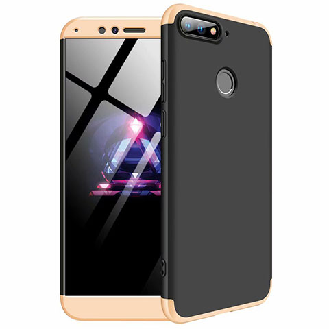 Coque Plastique Mat Protection Integrale 360 Degres Avant et Arriere Etui Housse pour Huawei Honor 7A Or et Noir