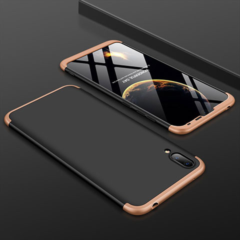 Coque Plastique Mat Protection Integrale 360 Degres Avant et Arriere Etui Housse pour Huawei Y7 (2019) Or et Noir