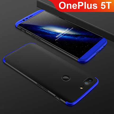 Coque Plastique Mat Protection Integrale 360 Degres Avant et Arriere Etui Housse pour OnePlus 5T A5010 Bleu et Noir