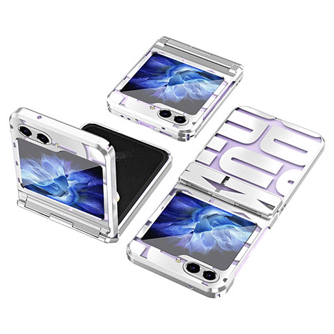 Coque Plastique Mat Protection Integrale 360 Degres Avant et Arriere Etui Housse ZL1 pour Samsung Galaxy Z Flip5 5G Argent