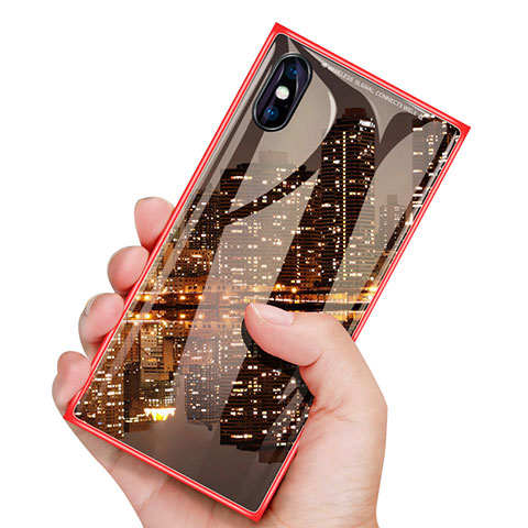 Coque Plastique Protection Integrale 360 Degres Avant et Arriere Miroir Etui Housse pour Apple iPhone Xs Max Rouge