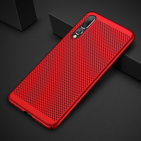 Coque Plastique Rigide Etui Housse Mailles Filet M01 pour Huawei P20 Pro Rouge