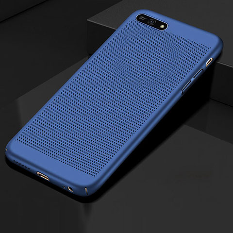 Coque Plastique Rigide Etui Housse Mailles Filet pour Huawei Enjoy 8e Bleu