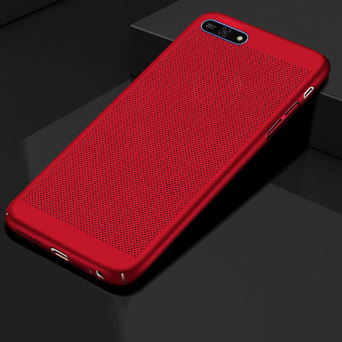 Coque Plastique Rigide Etui Housse Mailles Filet pour Huawei Honor 7A Rouge