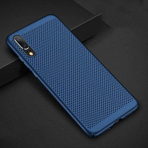 Coque Plastique Rigide Etui Housse Mailles Filet pour Huawei P20 Bleu