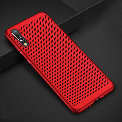 Coque Plastique Rigide Etui Housse Mailles Filet pour Huawei P20 Rouge