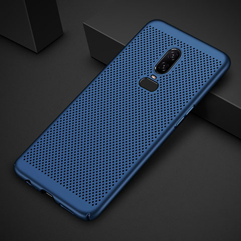 Coque Plastique Rigide Etui Housse Mailles Filet pour OnePlus 6 Bleu