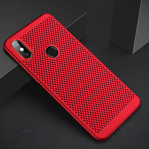 Coque Plastique Rigide Etui Housse Mailles Filet pour Xiaomi Mi 6X Rouge