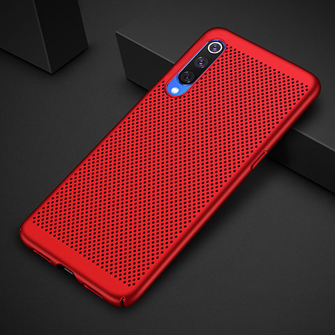 Coque Plastique Rigide Etui Housse Mailles Filet pour Xiaomi Mi 9 Lite Rouge