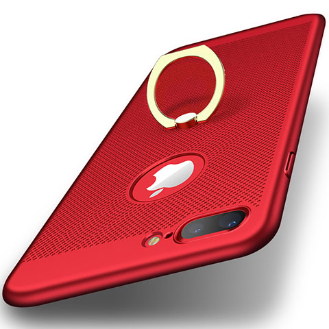 Coque Plastique Rigide Mailles Filet avec Support Bague Anneau pour Apple iPhone 7 Plus Rouge