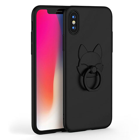 Coque Plastique Rigide Mat avec Support Bague Anneau C01 pour Apple iPhone Xs Noir