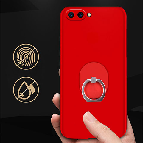 Coque Plastique Rigide Mat avec Support Bague Anneau pour Huawei Honor V10 Rouge