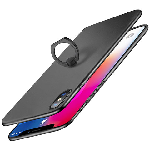 Coque Plastique Rigide Mat avec Support Bague Anneau Q02 pour Apple iPhone Xs Noir