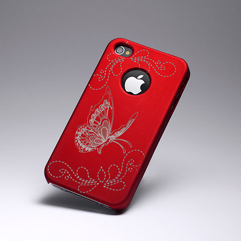 Coque Plastique Rigide Papillon pour Apple iPhone 4S Rouge