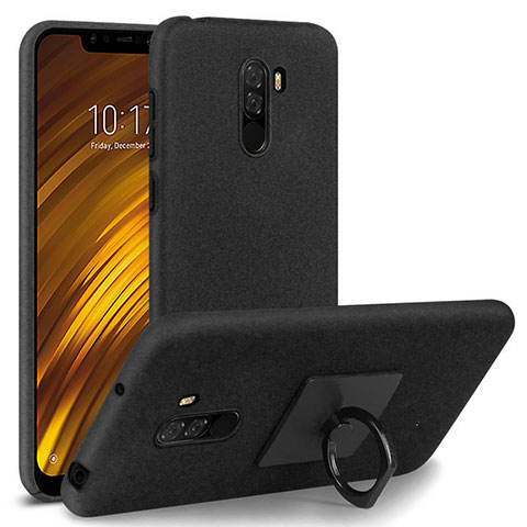 Coque Plastique Rigide Sables Mouvants avec Support Bague Anneau pour Xiaomi Pocophone F1 Noir