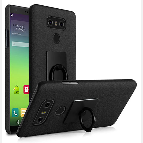 Coque Plastique Rigide Sables Mouvants et Support Bague Anneau pour LG G6 Noir