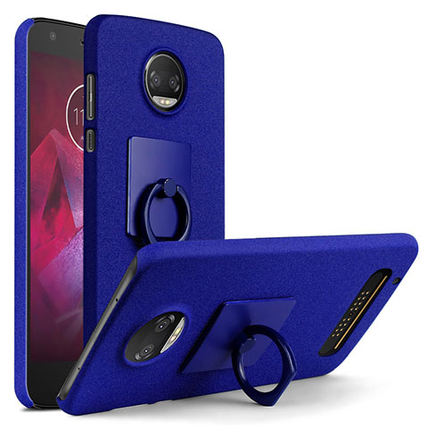 Coque Plastique Rigide Sables Mouvants et Support Bague Anneau pour Motorola Moto Z Play Bleu