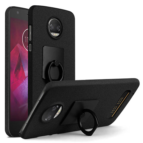 Coque Plastique Rigide Sables Mouvants et Support Bague Anneau pour Motorola Moto Z2 Force Noir