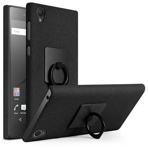 Coque Plastique Rigide Sables Mouvants et Support Bague Anneau pour Sony Xperia L1 Noir