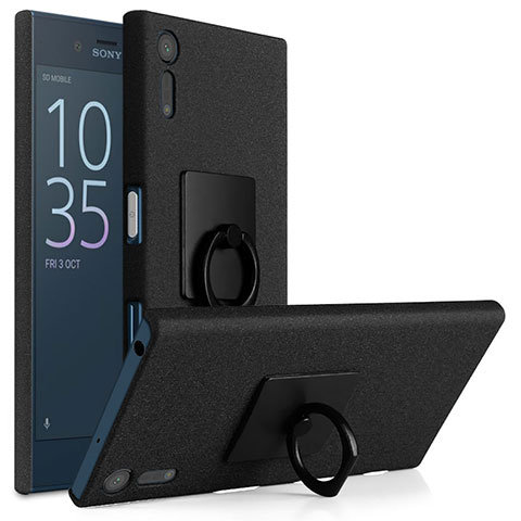 Coque Plastique Rigide Sables Mouvants et Support Bague Anneau pour Sony Xperia XZ Noir