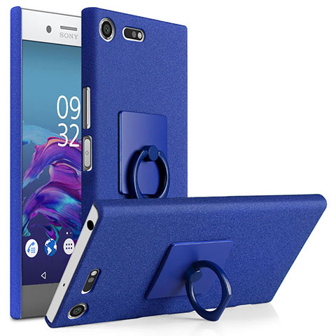 Coque Plastique Rigide Sables Mouvants et Support Bague Anneau pour Sony Xperia XZ Premium Bleu