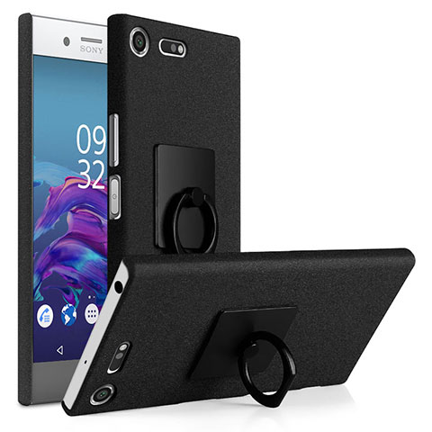 Coque Plastique Rigide Sables Mouvants et Support Bague Anneau pour Sony Xperia XZ Premium Noir